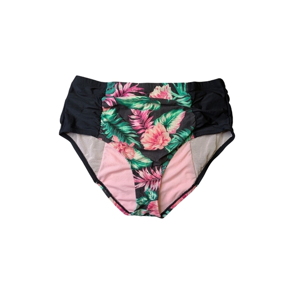 2/$25-Allure Retro Ruched Color Block Bikini Bottoms Size 16/18 - Picture 2 of 5